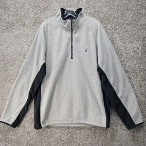 Nautica Mens Quarter Zip Fleece Pullover Grey Black Colorblock XL Logo